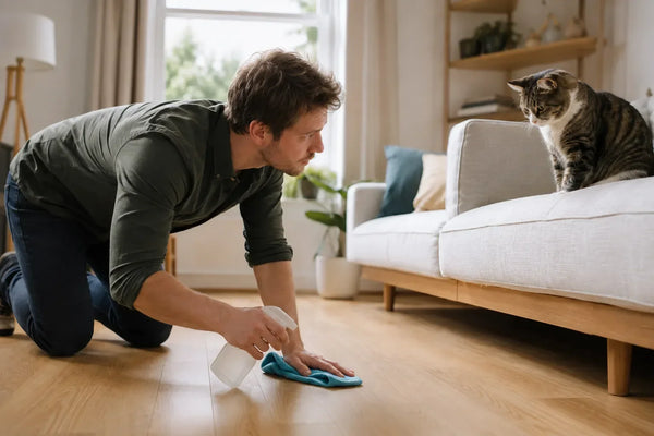 Kattenpis geur verwijderen van een houten vloer met enzymreiniger