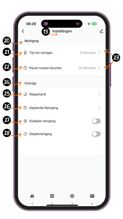Reiniging instellen